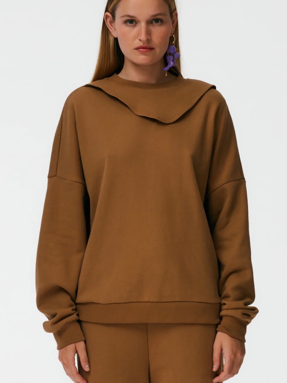 Tibi Cutout Dicky Sweatshirt in Flax Color